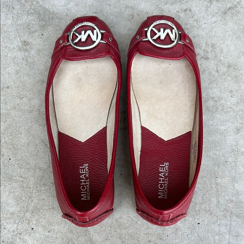 Michael Kors Red Leather Logo Ballet Flats